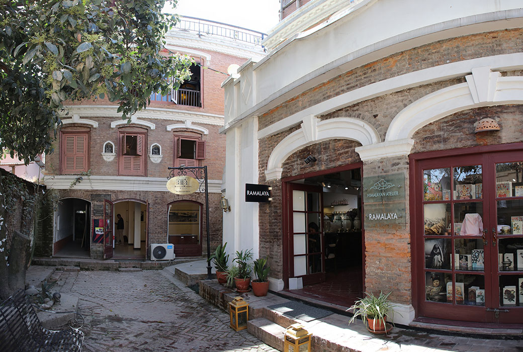 Front Door of Art Gallery and Home Goods Shop in Converted Nepali Palace Complex.